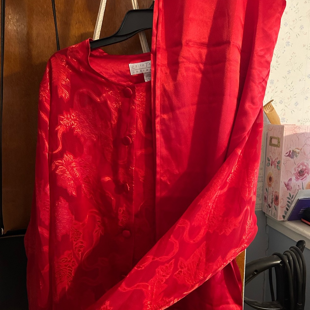 Vintage Red Silk Pajama Set